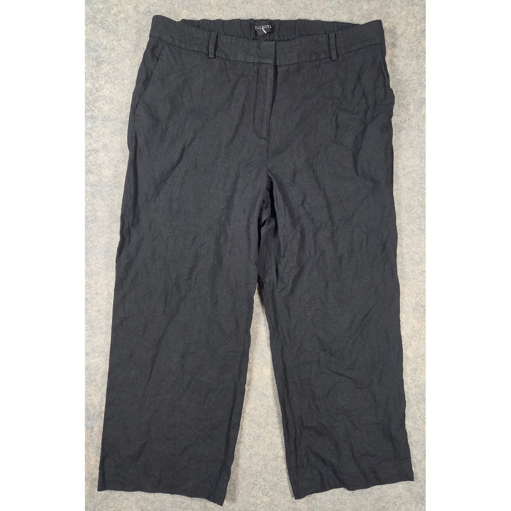 Talbots Black 100% Linen Wide Leg Crop Pants Womens Size 14 Elastic Back VN1184